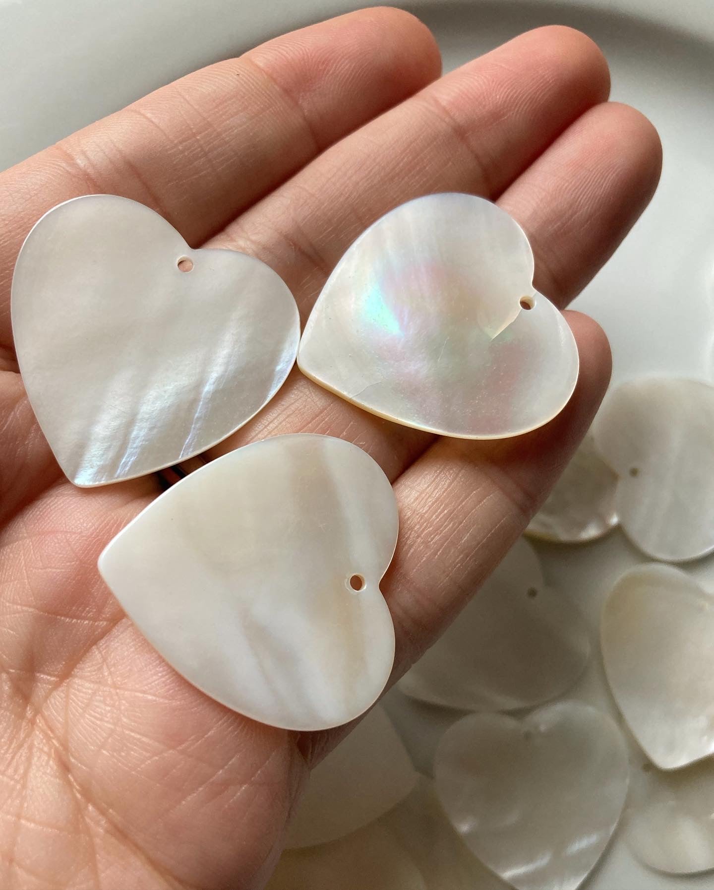Mother Of Pearl Heart Cabs / Charms