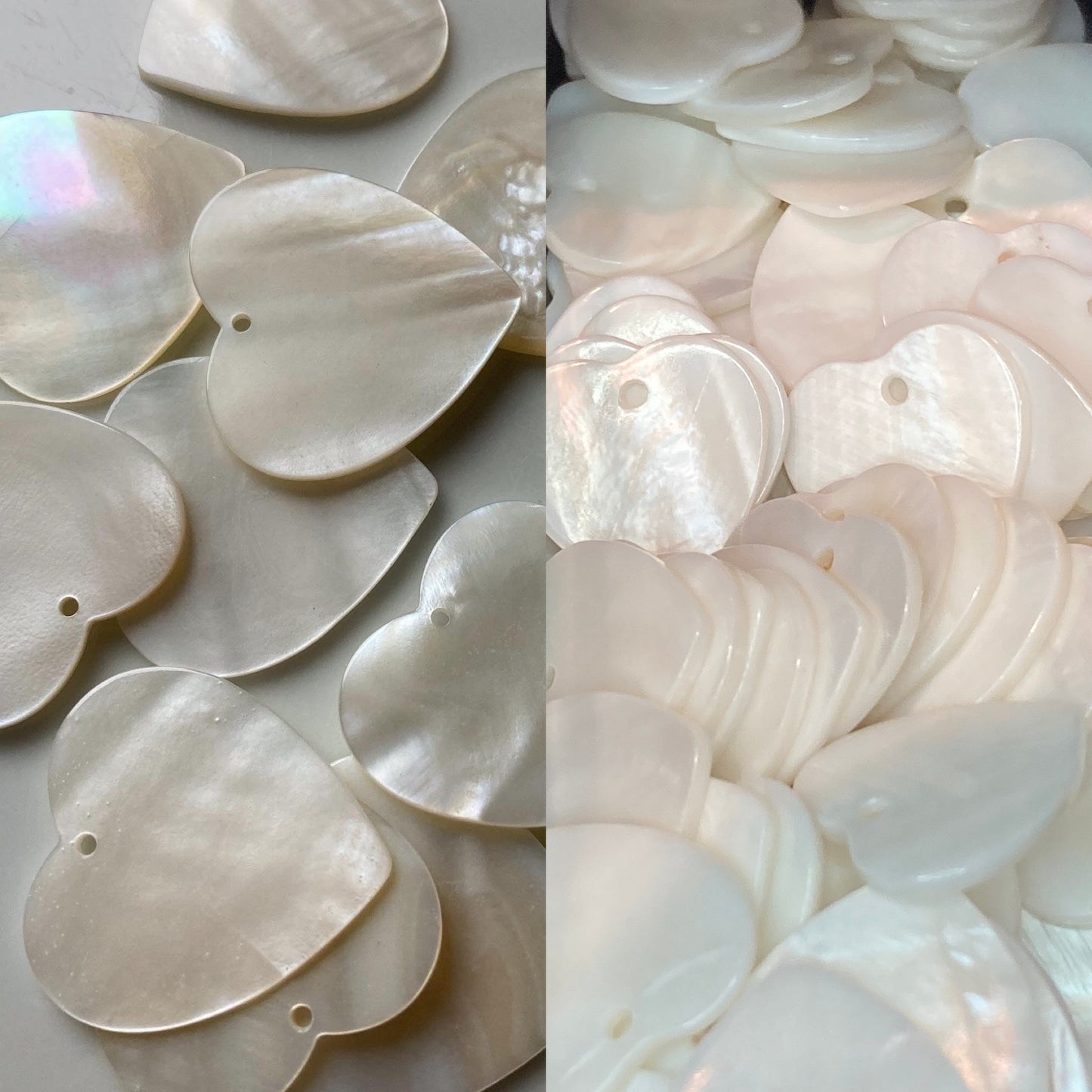 Mother Of Pearl Heart Cabs / Charms