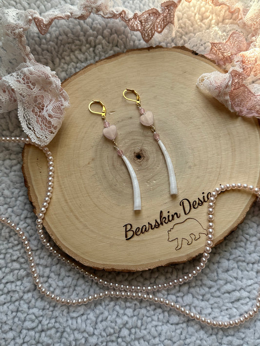 Hypoallergenic- Little Love Notes, Rose Quartz & Dentalium Earrings